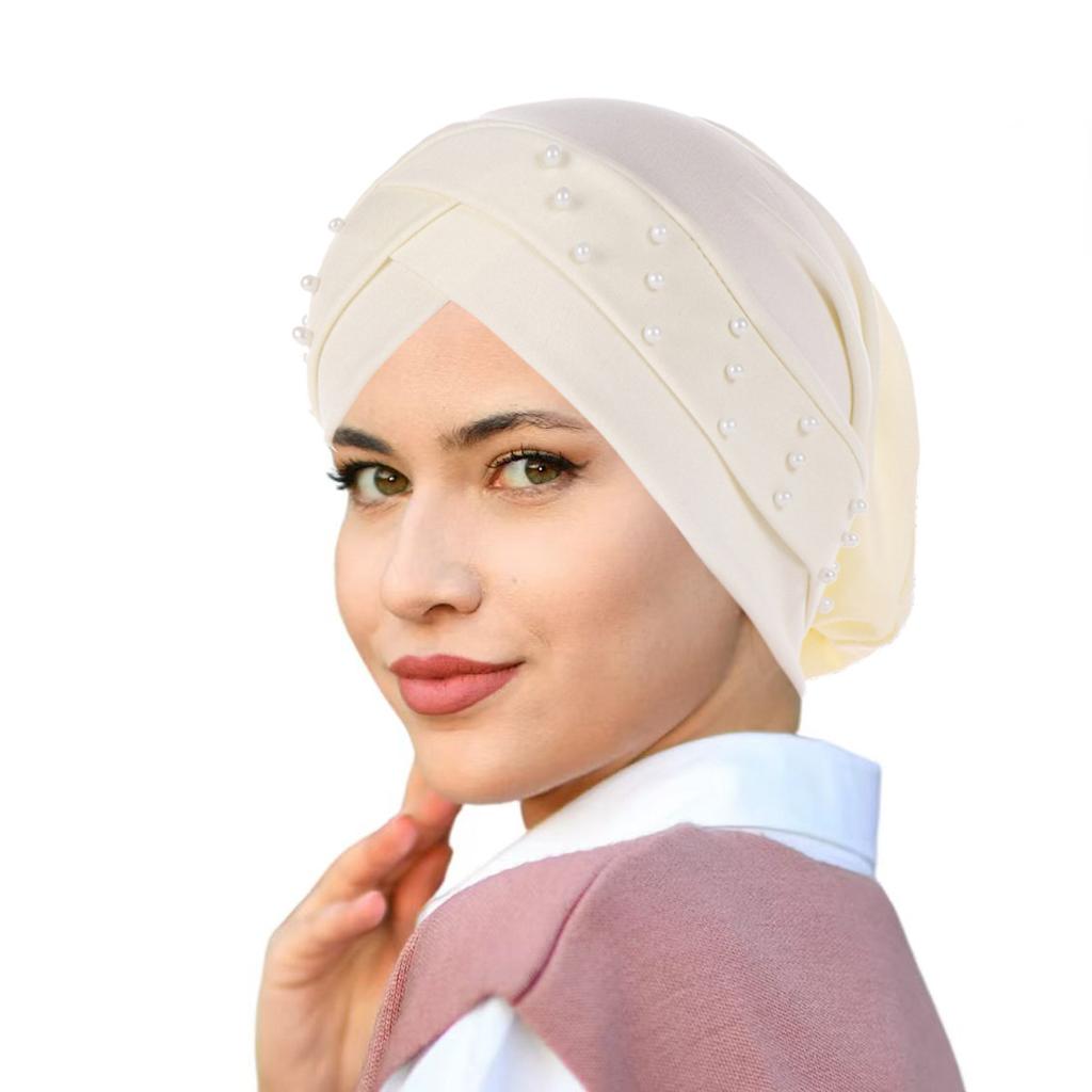 Elastic Fabric Cross Forehead Indian Hat Beaded Headscarf Hat Chemotherapy Hat