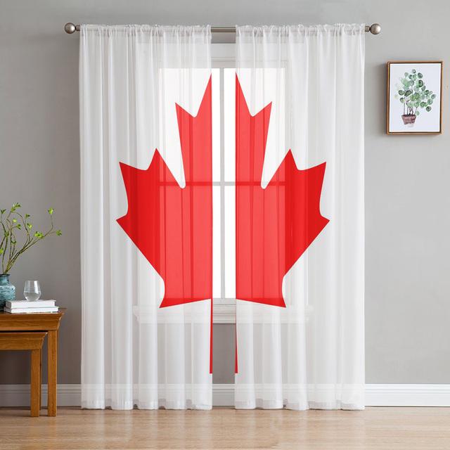 Happy Canada Day Streifen-Ahornblatt-Tüll-Voile-Vorhänge für Schlafzimmer, Fenstervorhang für Wohnzimmer, transparente Vorhänge, Organza-Vorhänge