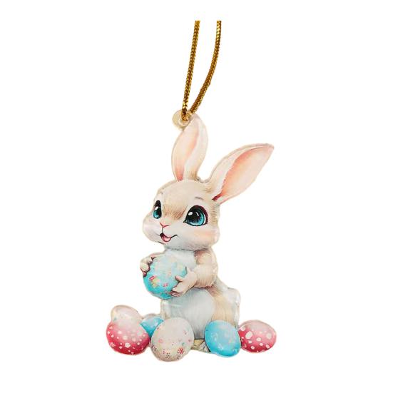 Easter Bunny Ornament 2D Flat Acrylic Bunny Car Rearview Mirror Charm Cartoon Bunny Egg Hanging Pendant for Home Car Window Backpack Holiday Decor