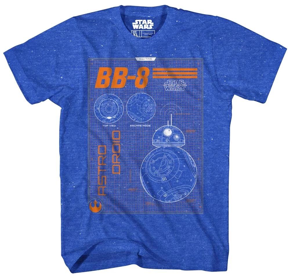 Star Wars BB-8 Droid Blueprint Men s Blue Speckled Graphic T-Shirt New XS