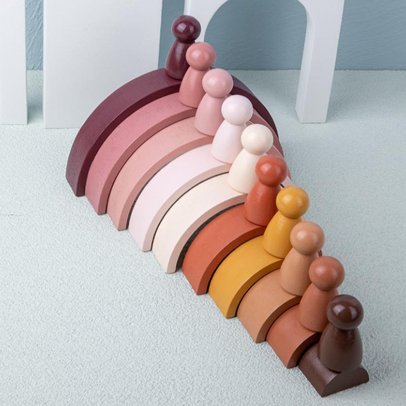 Montessori Wooden Toys for Babies Rainbow Stacking Block Toy Blocks Round Shape Construction Tower Kids Educational Learning Toy
