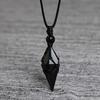 Unisex Adjustable Obsidian Pendant Necklace - Geometric Crystal with Woven Rope for Couples