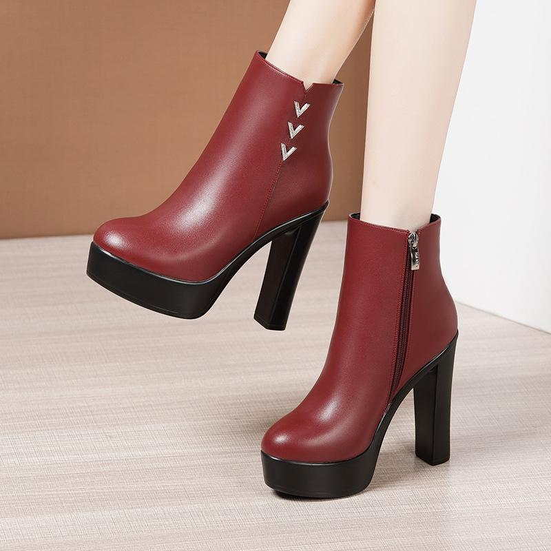 Fashion 13cm Small Size 32-43 Elegant Thick Platform Shoes Women Boots Winter 2025 Block High Heels Warm Fur Ankle Boots Office Model
