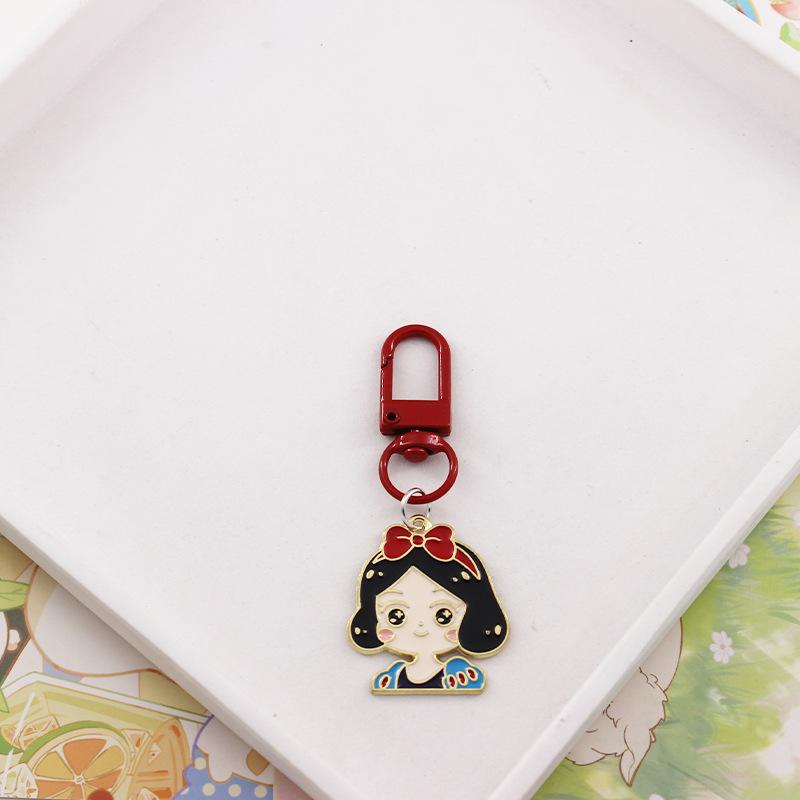 Cute Snow White Shiny Metal Keychain Anime Princess Alloy Pendant Kawaii Charm Keyring Decorative Ornament For Men Women Gift