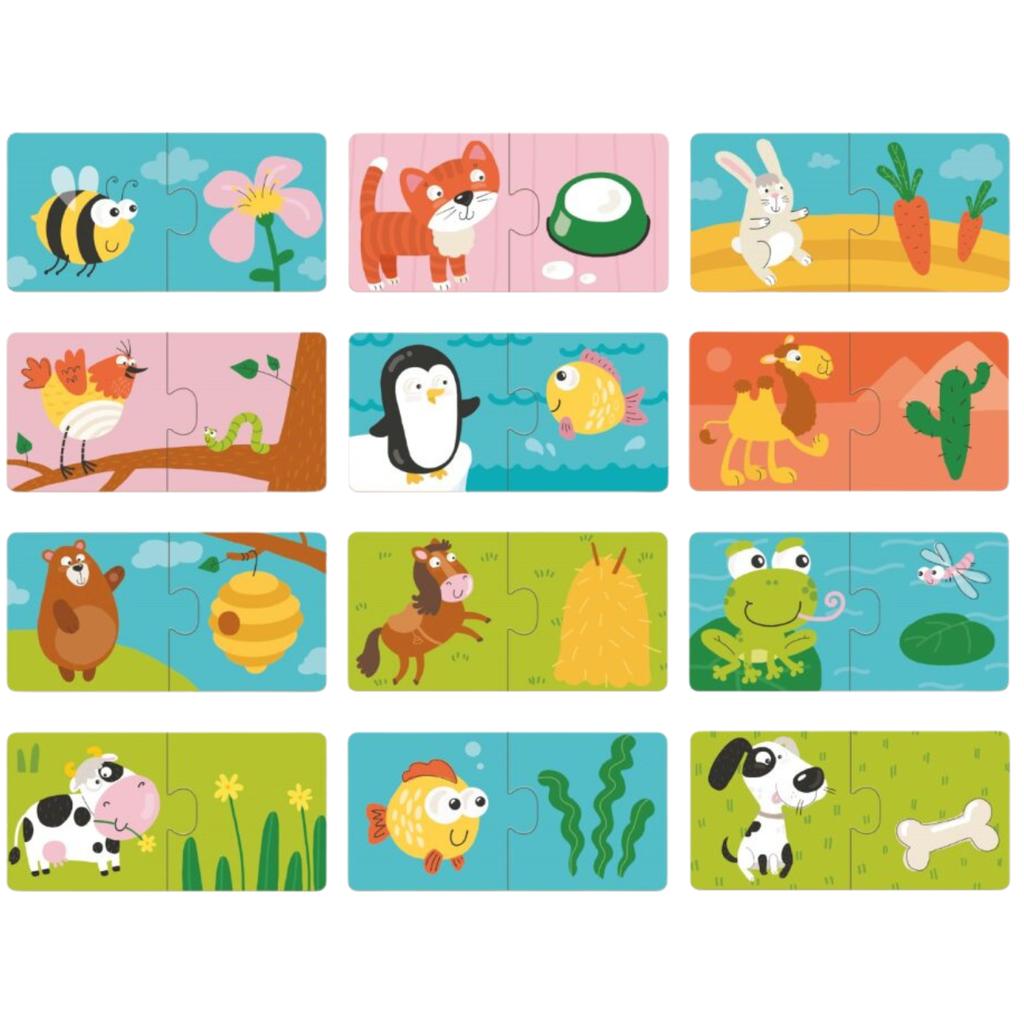 Duo Puzzle "Co Jedzą Zwierzęta" - Zestaw 12 Układanek Edukacyjnych Dla Dzieci Z Motywem Zwierząt 300118