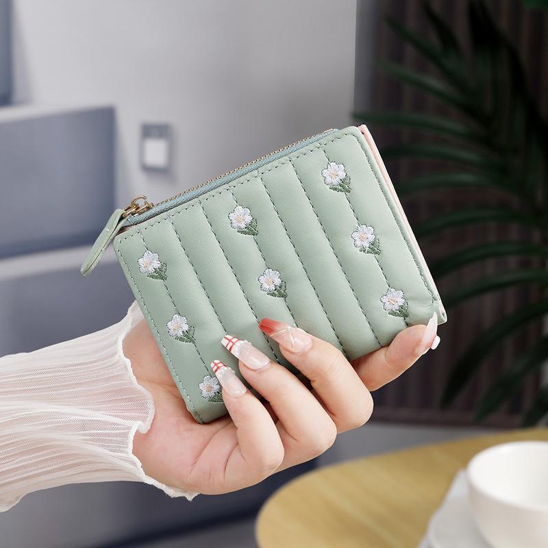 New Floral Embroidered PU Leather Women's Card Bag Coin Purse Slim Credit Card Holder Wallet for Women ID Card Pocket