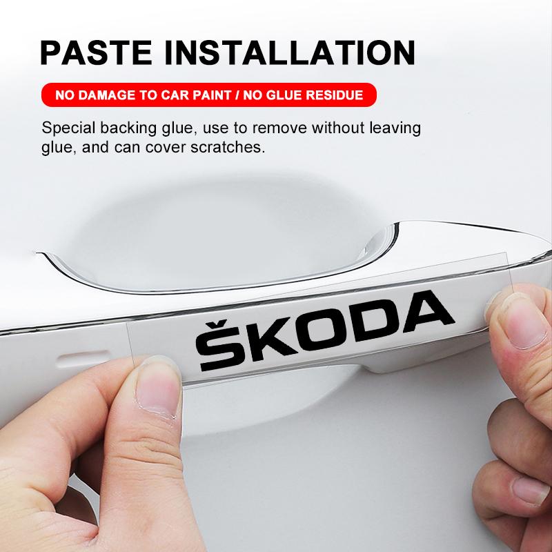 4Pcs Car Door Handle Stickers Tire Rear View Mirror Decals For Skoda Octavia Superb Rapid Kodiaq Karoq Fabia Kamiq Roomster Citigo