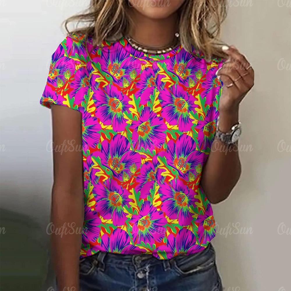 2024 women T-Shirt Short Sleeve O-neck pullover 3D colorful printed love graphic female clothing tops tees