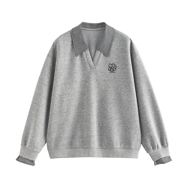 Chuyu Women's Faux Two-Piece Embroidered Polo Sweatshirt