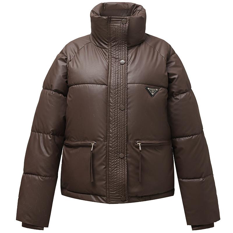 PU leather down cotton jacket women's short 2025 new winter cotton jacket bread jacket padded jacket