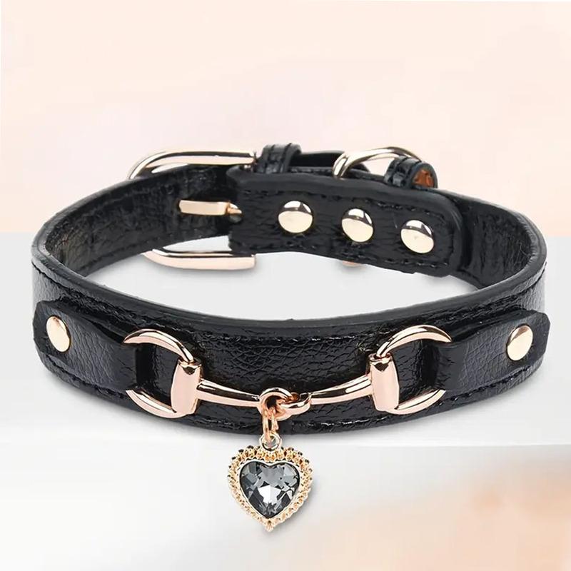 DC003 1Pc PU Leather Delicate Pet Dog Collar, High-Quality Leather Fabric And Alloy Fittings. Beautiful Gemstone Decoration. Sui