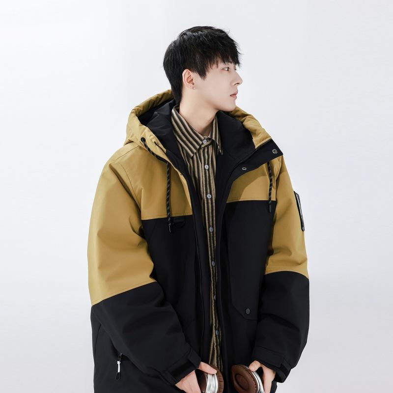 

Модная мужская зимняя куртка-пуховик с утолщенным и теплым белым утиным пухом, однотонная куртка с капюшоном, модная простая 3XL