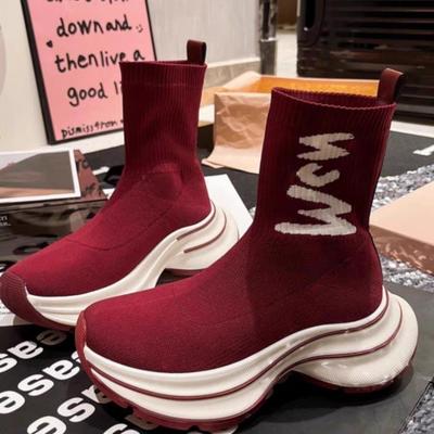 Modische Stretch-Strick-Damen-Sock Boots 2024 Modische und Bequeme Herbst- und Winter-Damen-Plateau-Stiefel Botas De Mujer