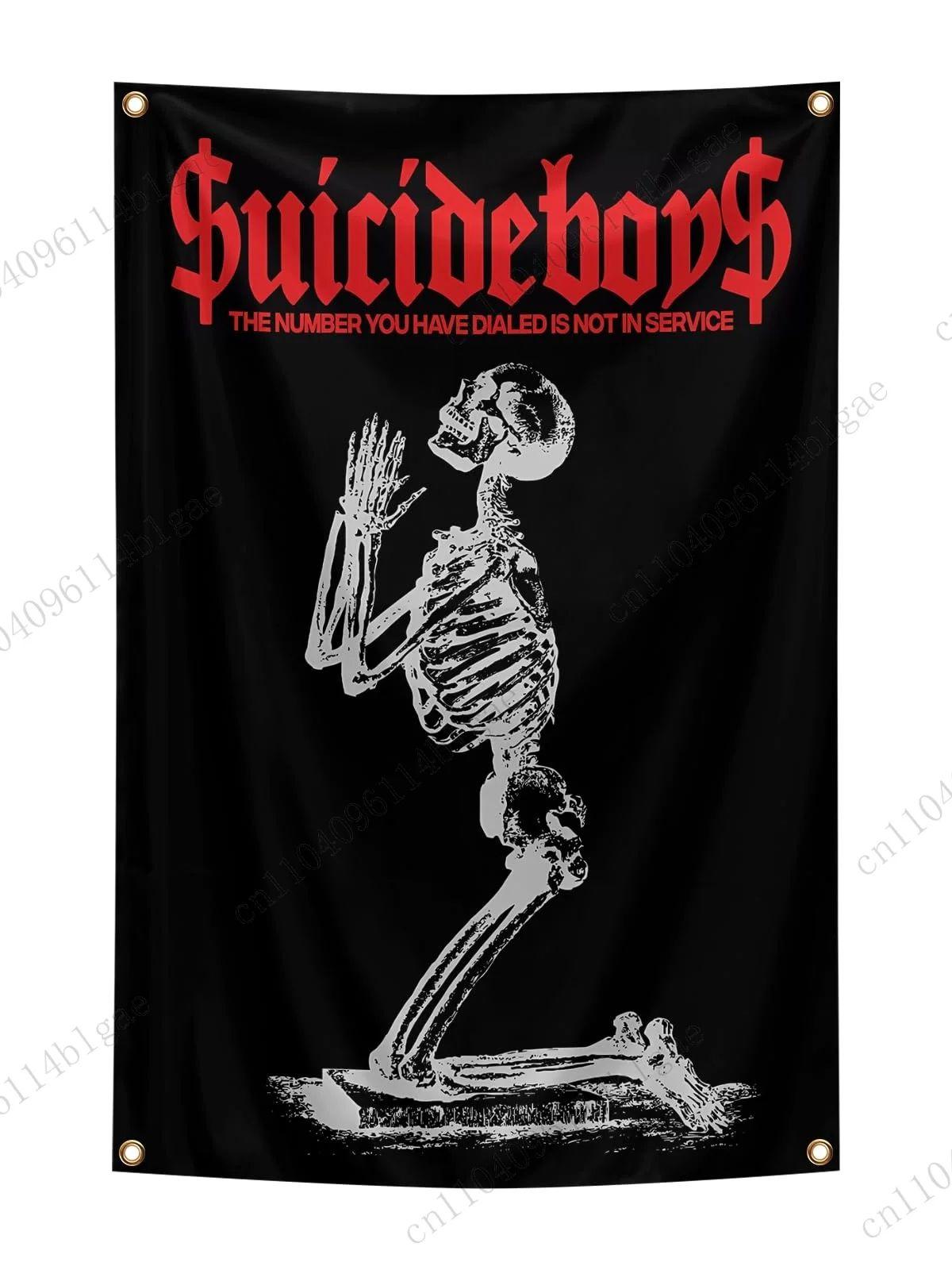 

Suicideboys Skeleton Art Tapestry Edgy Wall Hanging Fabric for Room Dormitory Decor Unique Background Design 29x37in