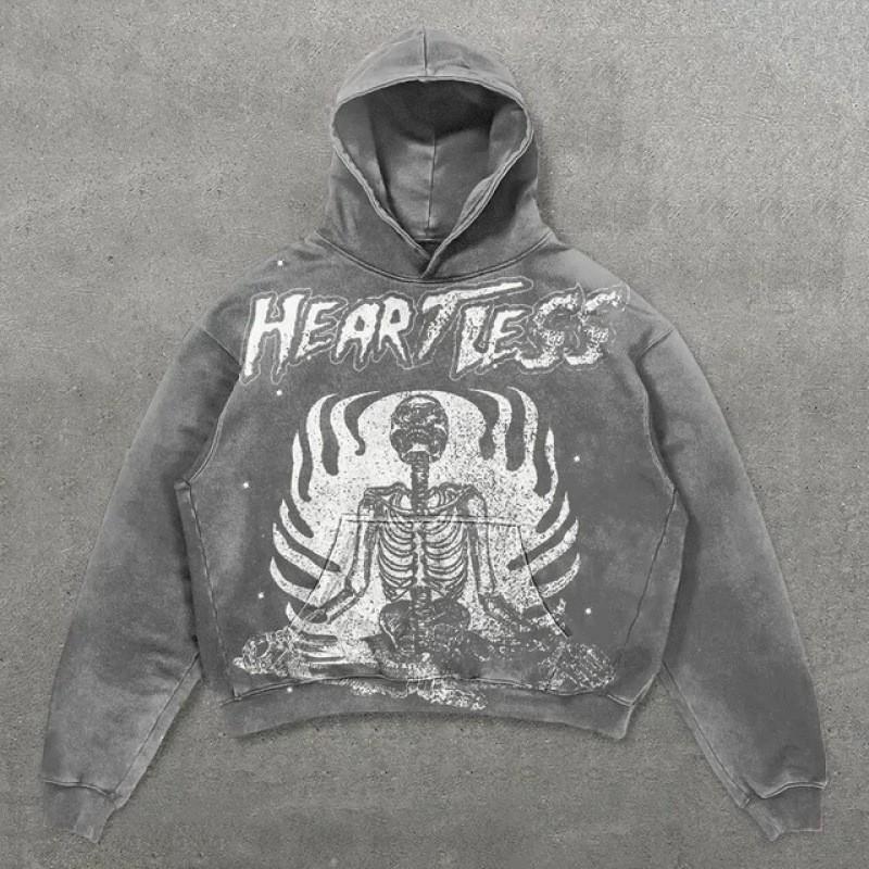 Mens Casual Hooded Sweatshirt 3D Skull Print Loose Fit Long Sleeve Winter Top Teens