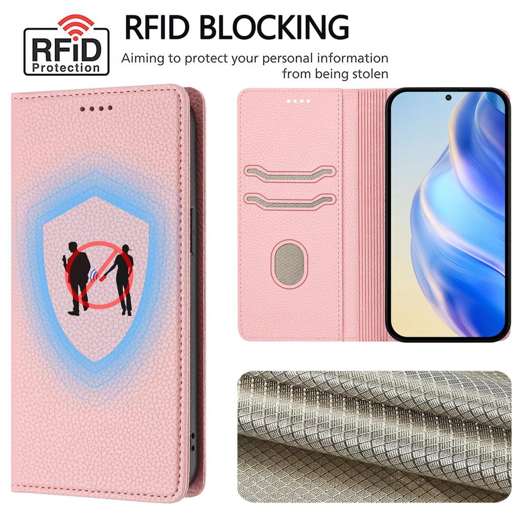 Para Honor 400 5G (Global) Funda Billetera con Bloqueo RFID Cuero con Textura Lichi Cubierta Móvil