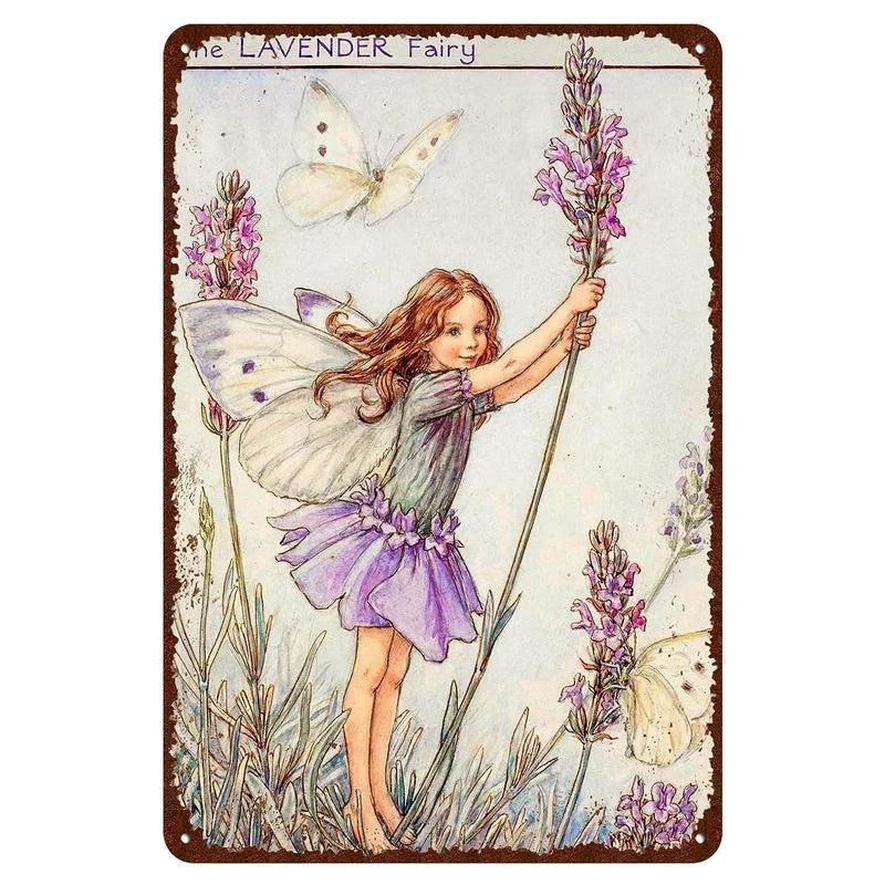 Flower Fairy Girl Metal Tin Signs Wall Decoration Plaque Vintage Art Poster Iron Painting for Man Cave Home Cafe Garden Club Bar