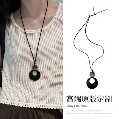 Korean Dongdaemun Round Bead Tether Necklace Retro Niche Simple Long Sweater Chain Casual Style Necklace Women