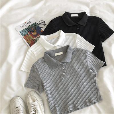 Polo de mujer, Top de verano, Polo corto y cómodo, ajustado, de cintura alta