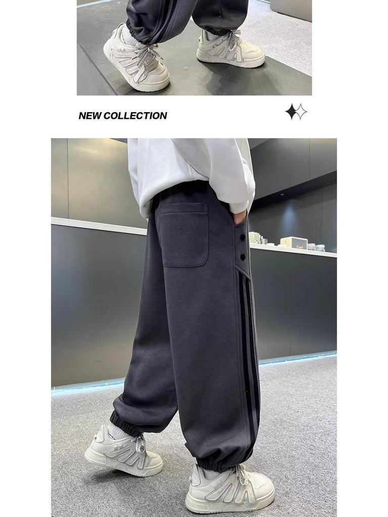 Boys' Autumn/Winter Casual Wide-Leg Sweatpants with Velvet - 2025 New Style