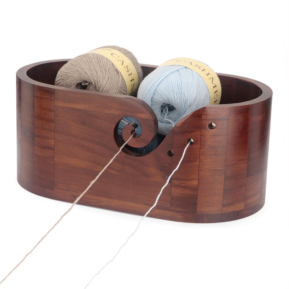 1pc Wooden Yarn Bowl Holder, Durable Wool Yarn Storage Organizer with Hole, for DIY Knitting &Crocheting, Craft Thread Accessory