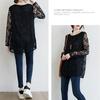 Spring Autumn Women's Round Neck Lace Blouse Mid-Length Loose Hollow-Out Plus Size Blouse