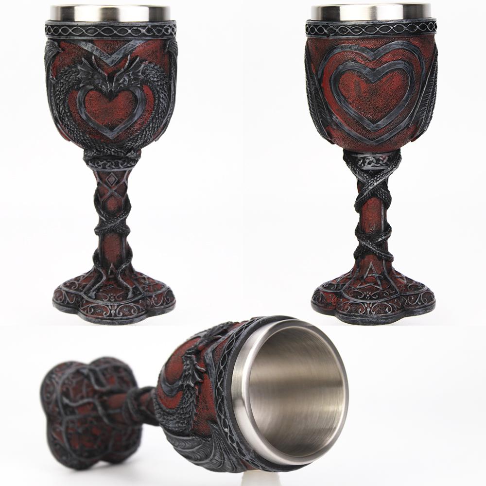 Medieval Double Dragon Wine Goblet Stainless Steel Beer Cup Drinking Vessel Double Dragon Heart Goblet/Mug Halloween Gift