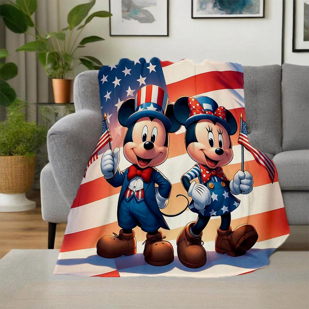 1pc Mickey Minnies Patriotic Celebration Outdoor Blanket, Soft And Comfortable Blanket, Casual Warm, Camping Travel Blanket, Birthday Gift. M714023