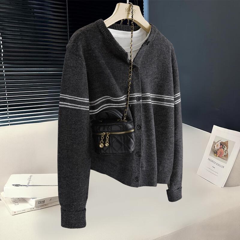 

Women s Striped Round Neck Long Sleeve Knit Top One Size