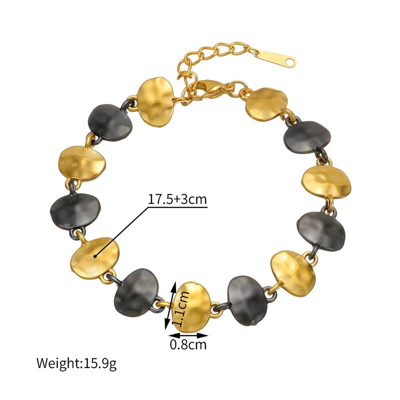 European-Style Hammered Stainless Steel Oval Bracelet - Simple Color Block Design for Autumn/Winter Women's Accessories, High-End Feel