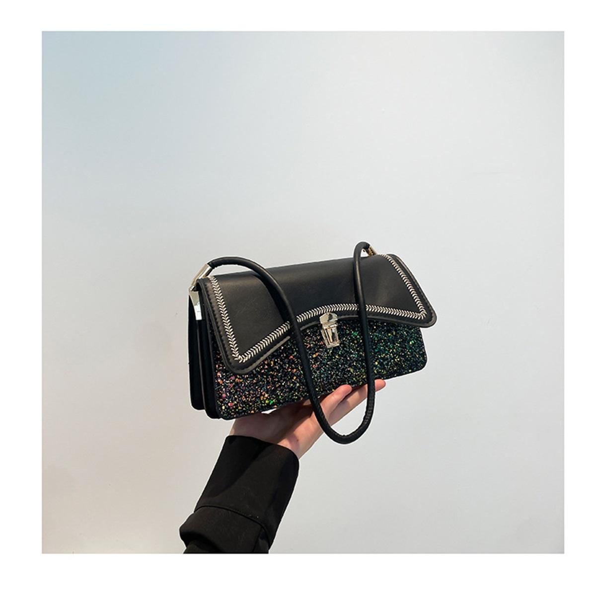 Large Capacity Splicing On The New Foreign Fashion Sequins Fashion Shoulder Armpit Small Square Bag for Women чёрный 1980₽