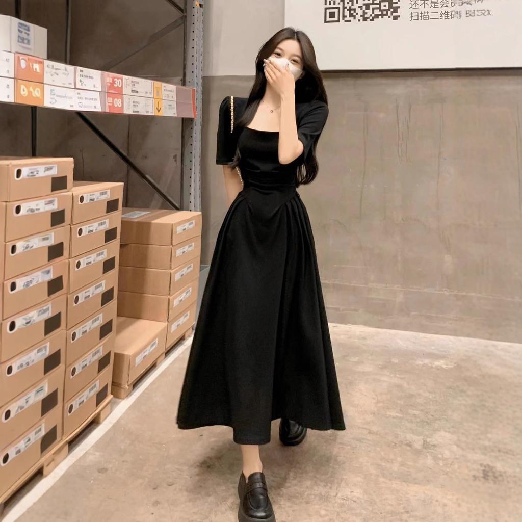 Square Collar Dress Niche Design Waist Temperament French High Sense Summer Women's Clothing Royal Sister Spice Girl