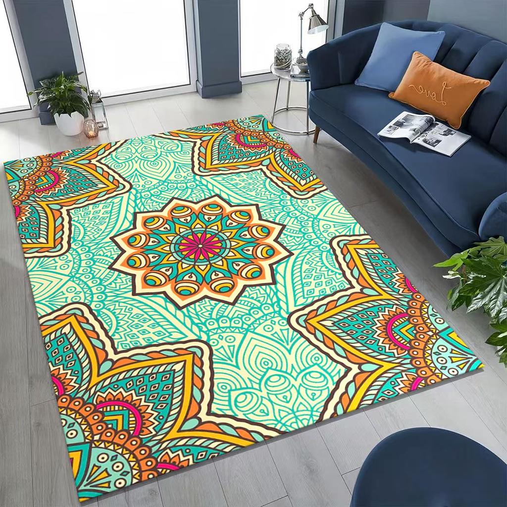 2026 Regenbogen Mandala Blume Chakren Yoga Bohemia Kunst Teppich für Schlafzimmer Wohnzimmer Sofa Zuhause Fußmatte Dekor, Kinder rutschfeste Bodenmatte