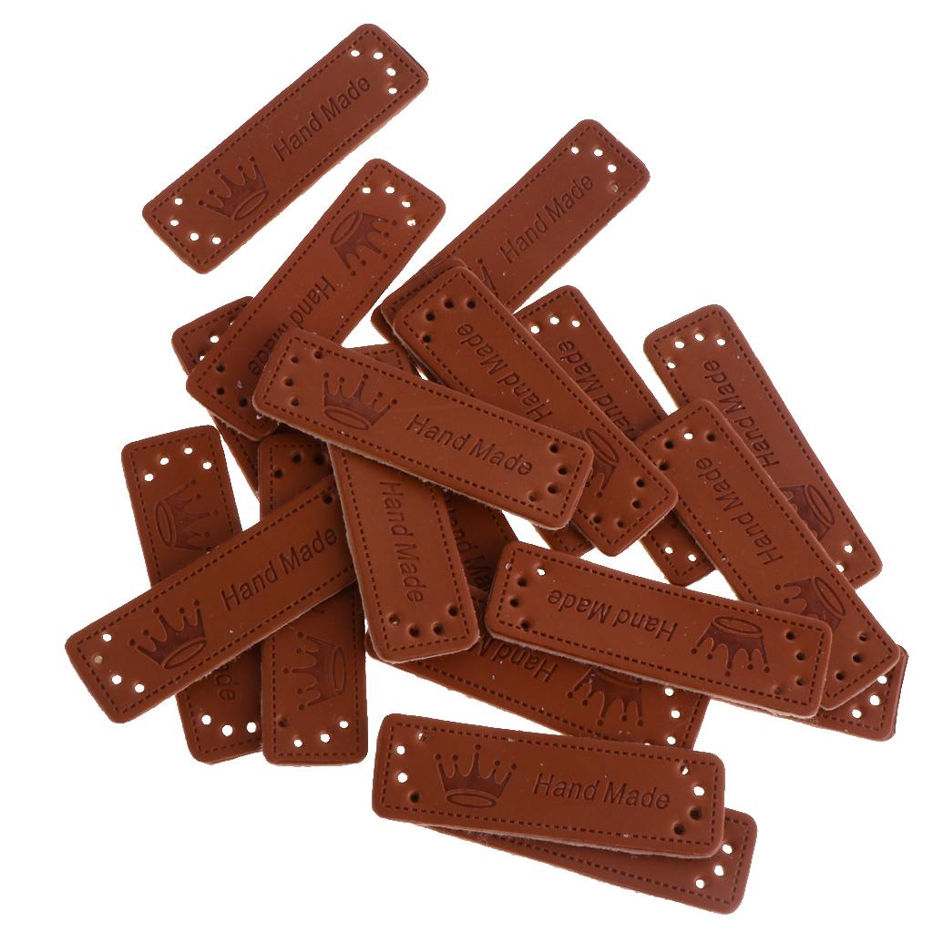 20 Pcs PU Leather Labels Handmade Embossed Tags DIY Sewing Embellishments Craft