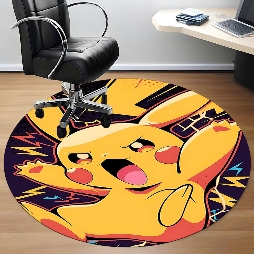 1pc Pikachu Energy Office Round Area Rug, Indoor Mat Suitable For Office, Under Office Chairs Bedroom Living Room Home Decor, Room Deco