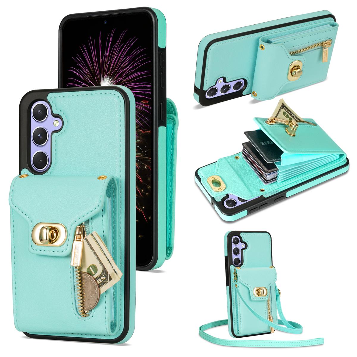 

For Samsung Galaxy S25+ Case Leather + TPU Phone Cover with Card Bag, Shoulder Strap A