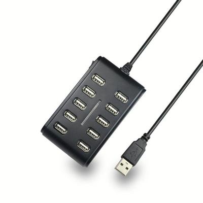 10-in-1 USB-Hub 10 Ports 5V 500mA 480Mbps Tragbares USB 2.0-Schnittstellen-Gerät