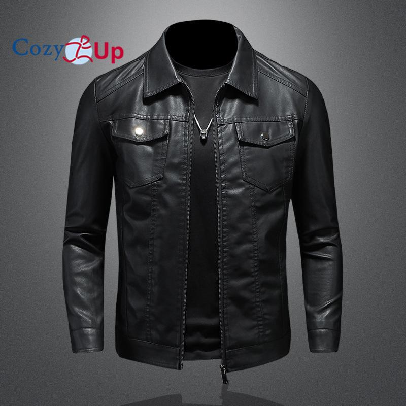 მამაკაცის ხელოვნური ტყავის ქურთუკი Windproof Motorcycle Bomber Jacket Slim Fit ზამთრის ქურთუკი