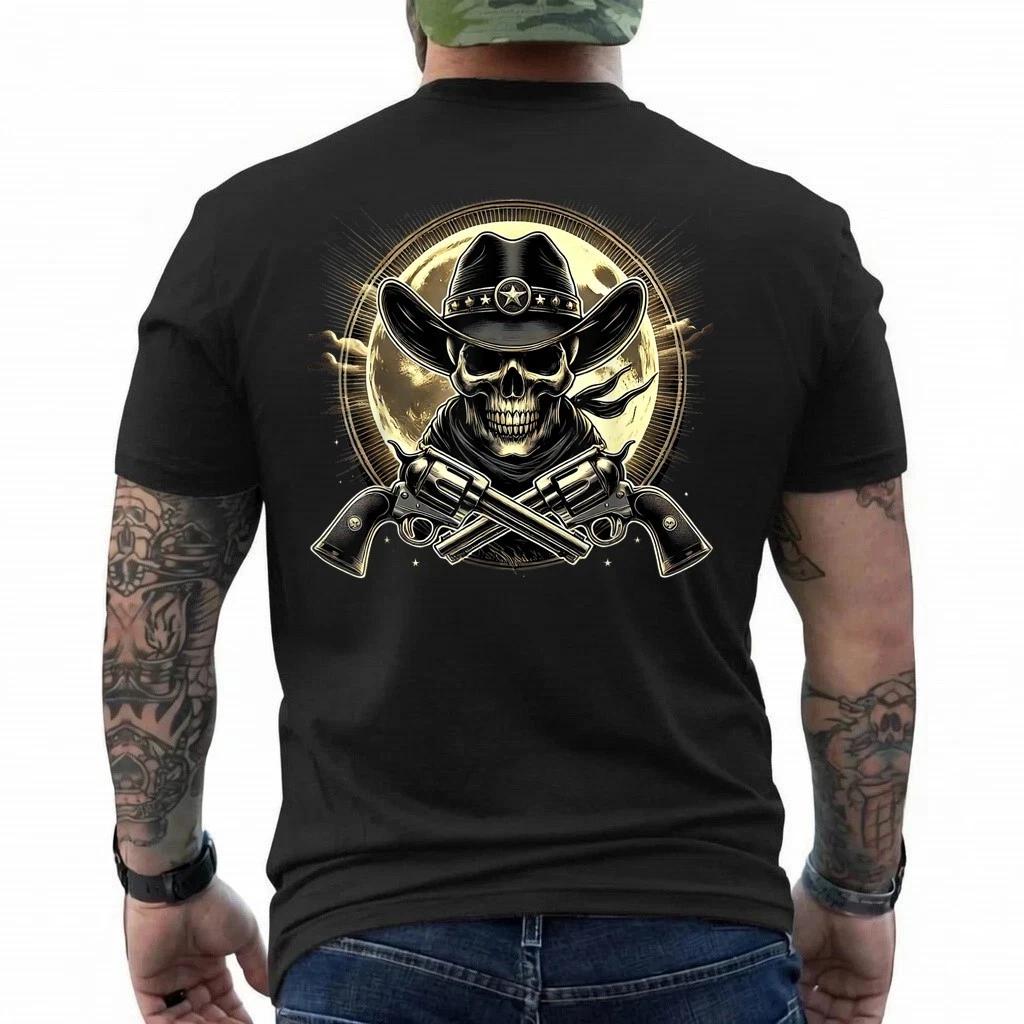 Outlaw Justice Cowboy Skull Guns for Western Lovers T-Shirt L