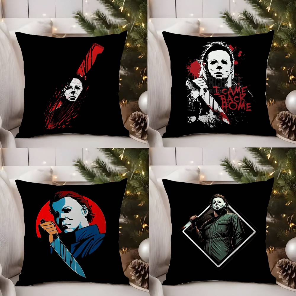 M-Michael-Myers Horror Halloween Pillow Case Plush Fabric Soft Double Sided Print Home Sofa High Quality Cushion Cover Throw