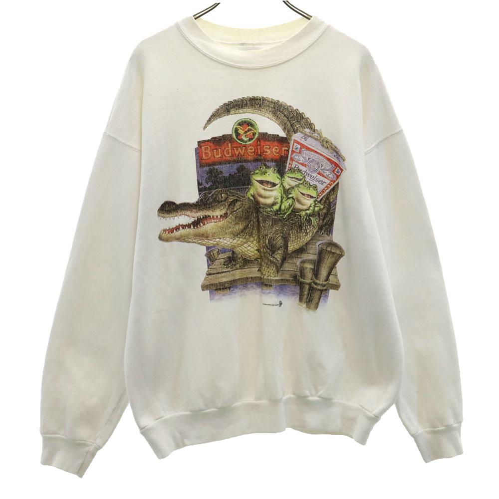 HANES 90s Old Budweiser Frog Print Long Sleeve Sweat Trainer L Budweiser Men's Used