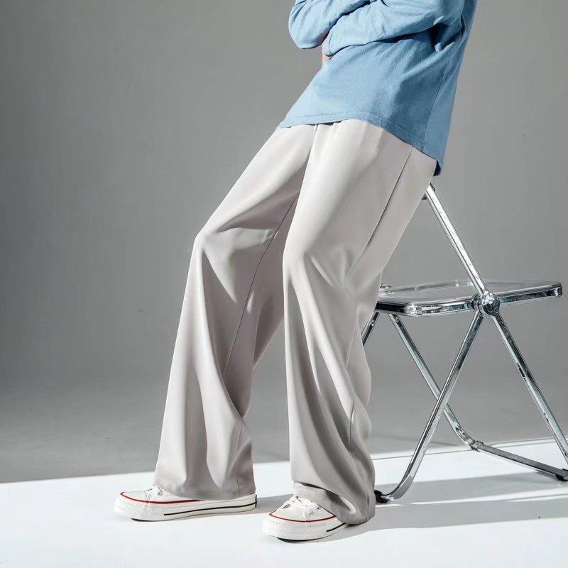 Ice pants men's loose straight vertical solid color simple youth casual trousers
