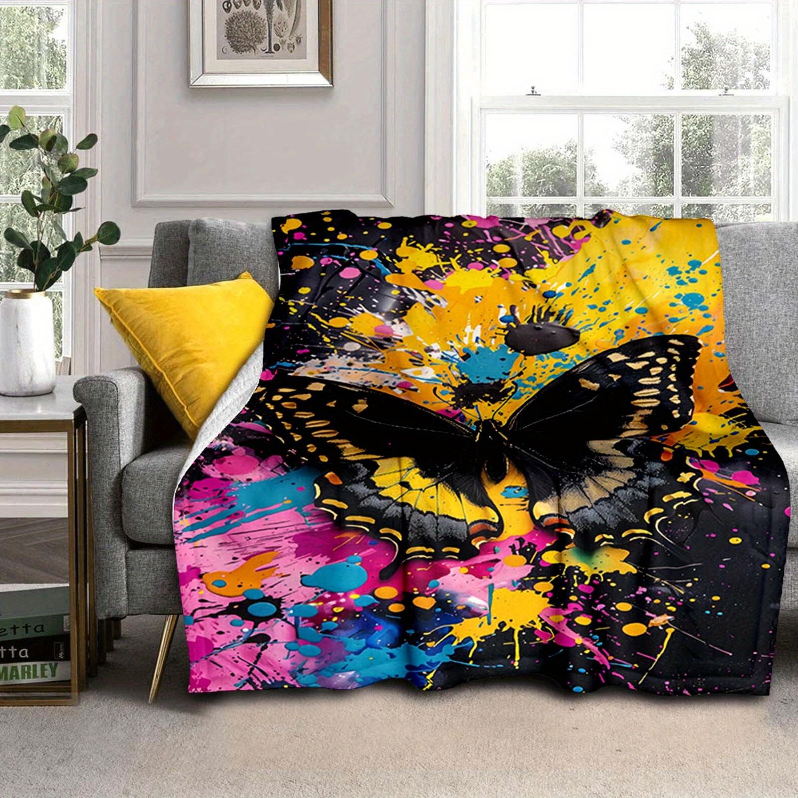 1pc Butterfly Print Blanket, Flannel Blanket, Soft Warm Throw Blanket Nap Blanket For Couch Sofa Office Bed Camping Travel 130cmx150cm