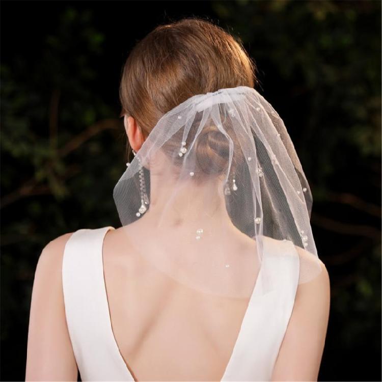 Pearls Bridal Veil Studded Stylish Graceful Head Cover Wedding Hair Accessory White Net Veil Wedding Photo Props