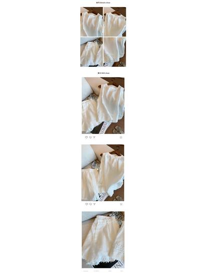 Modisches weißes Sommer-Zweiteiler-Set mit Spitzenstickerei für Damen: Hochwertiges Hemd, Oberteil und Shorts