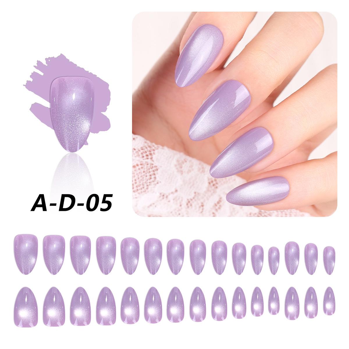 Светло-фиолетовые овальные накладные ногти «Кошачий глаз» – Средне-длинные искусственные ногти для особого маникюра