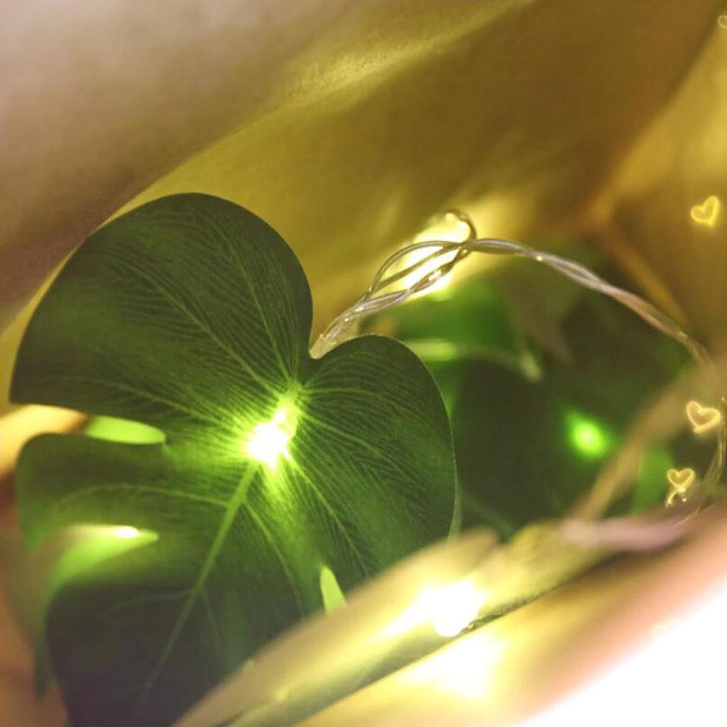 Plug in Monstera Leaf String Lights, 33 Ft 100 LEDs Artificial Palm Leaves Wall Hanging Vine Green Leaf Fairy Lights with Remote Controller for