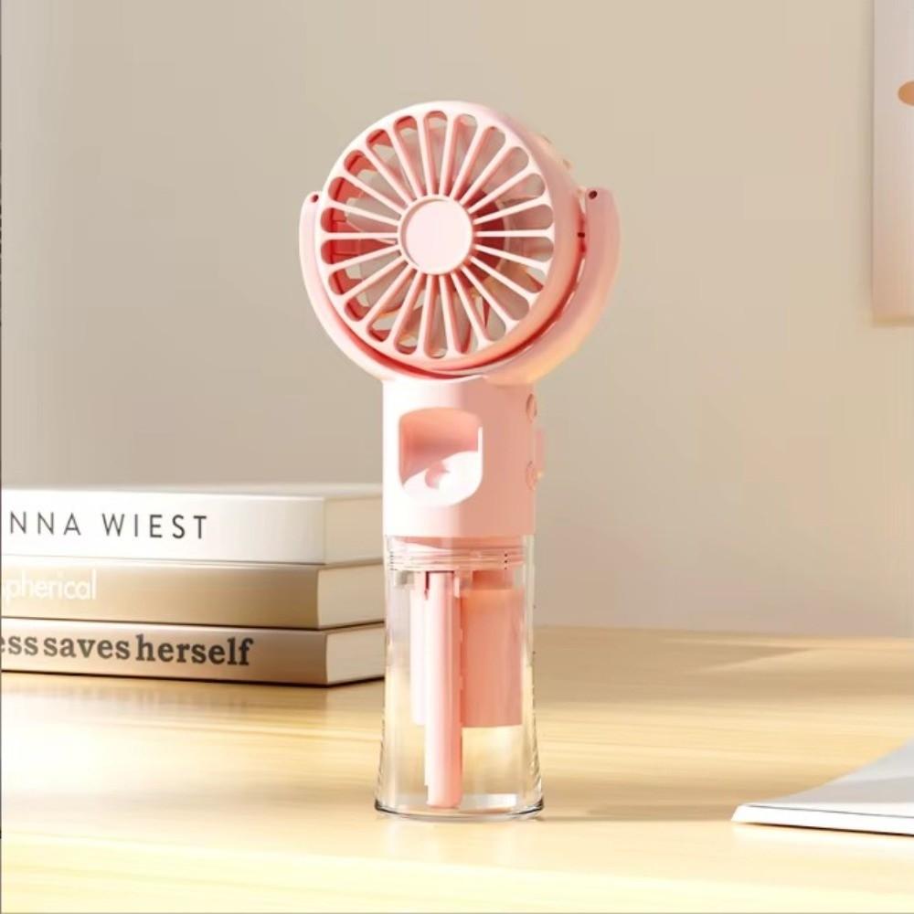 

4-Speed Adjustment Spray Fan with Humidifier USB Rechargeable Pocket Hand-held Fans Outdoor Use розовый