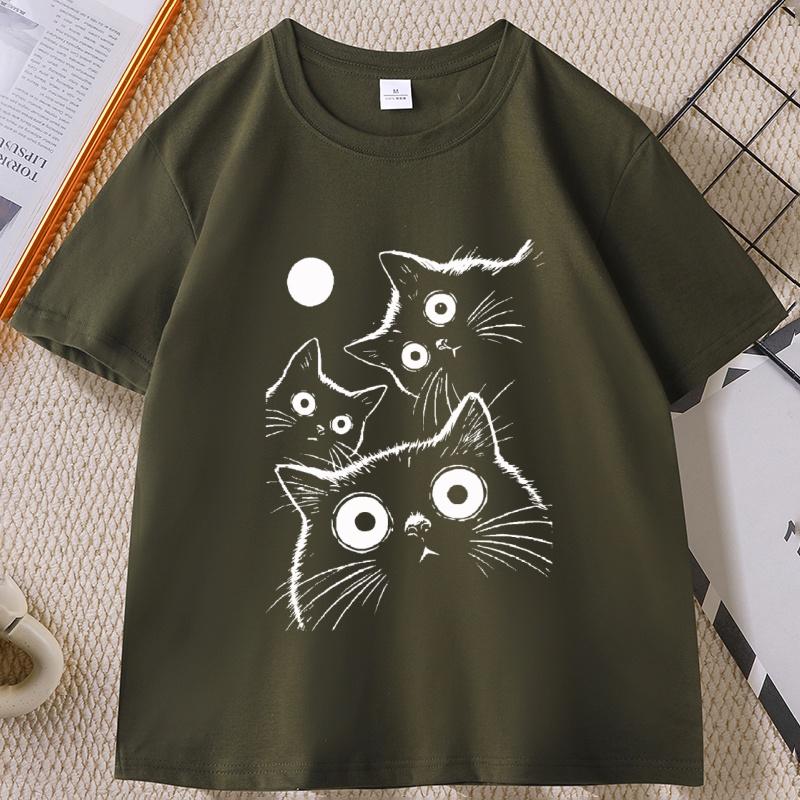 Vintage Black Cat t Shirt Moon Witch Cat TShirt Unisex Women Gothic Halloween Tee Retro Spooky Aesthetic Top clothes