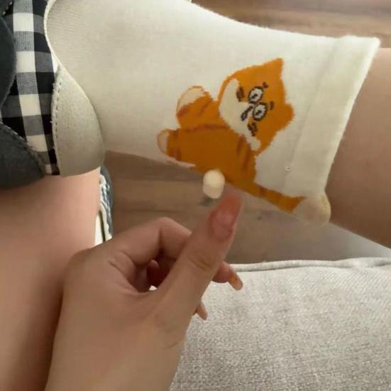 Cute Cat Socks Cartoon Cat Socks with Balls Stretchy Funny Animal Crew Socks Xmas Birthday Gift for Women Men Cat Lovers
